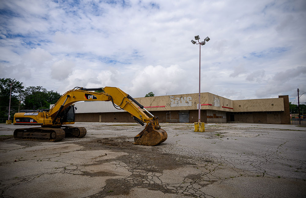 An excavator is parked outside of the former Gordin's Butcher Shoppe at 999 Jackson Avenue on May 29, 2026.